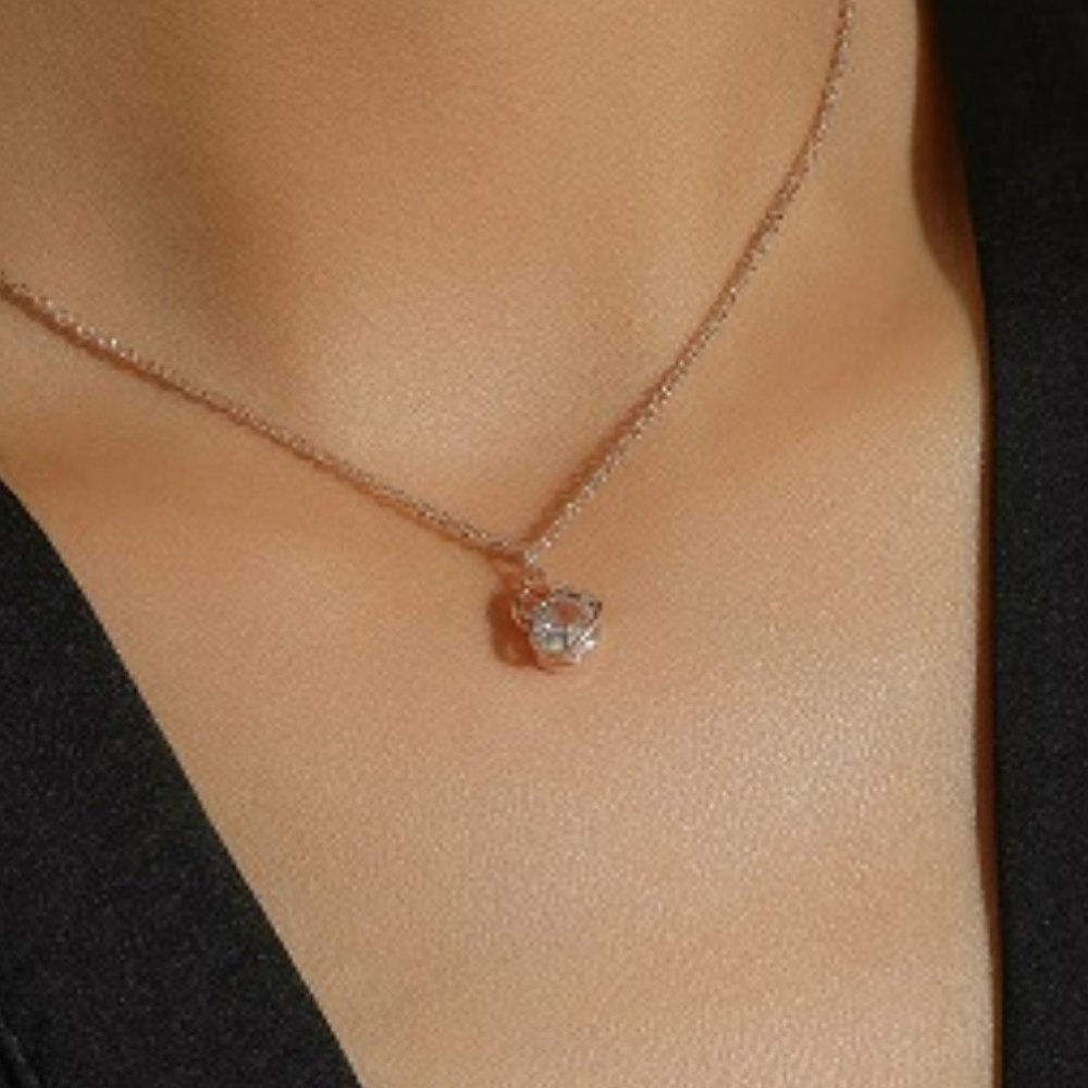 Rose Gold Colored Necklace With Clear Rhinestone Heart Pendant